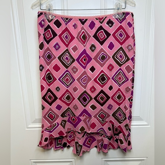 Vintage Y2K Skirt Embellished Sequin Diamond Print Ruffle Hem Size Large - Picture 1 of 8